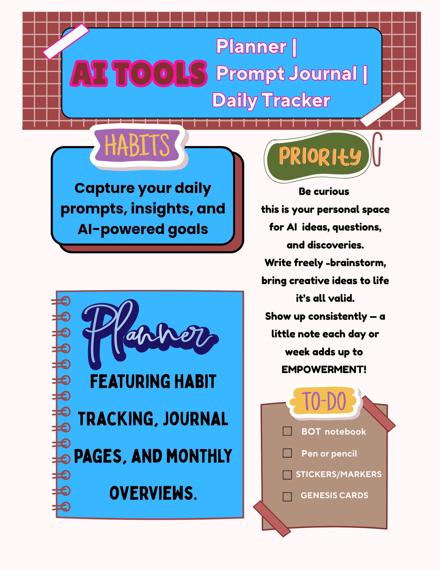 AI Tools Planner & Calendar Notebook: JOURNAL NOTEBOOK: 8.5 X 11